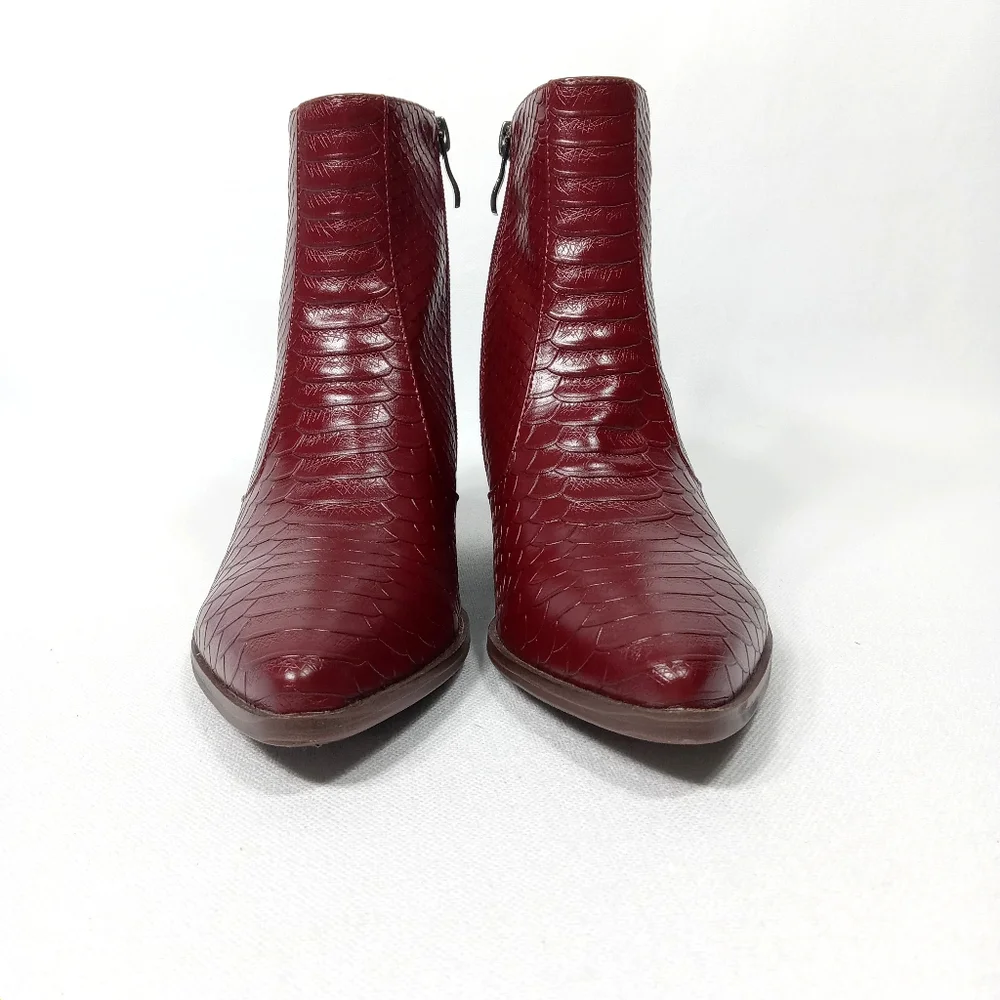 MAYPIE Dark Red Faux Leather Western Ankle Boot Size 6 - Picture 10 of 16